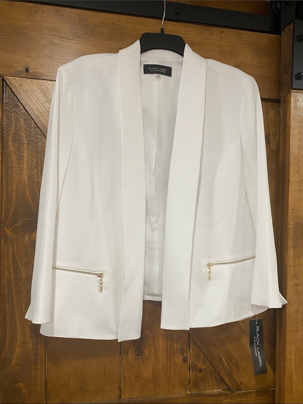 Evan Picone White Open-Front Blazer with Gold Zippers NWT